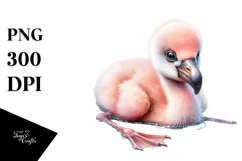 Digital Baby Flamingo, Watercolor Design Product Image 1