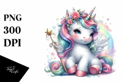Colorful Baby Unicorn with Pole PNG Product Image 1