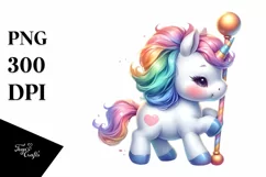 Colorful Baby Unicorn with Pole PNG Product Image 3