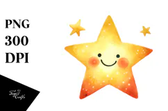 Smiling Star, Whimsical Watercolor PNG Product Image 1