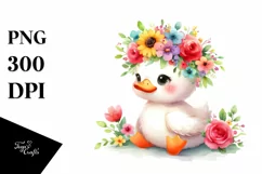 Cartoon Duck with Flower Crown PNG Product Image 3