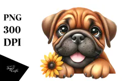 Happy Cute Bullmastiff Dog, Watercolor Art Product Image 1