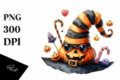 Funny Watercolor Halloween Hat Clipart Product Image 3