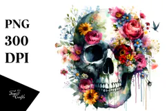 Colorful Skull with Spring Flowers PNG Product Image 1