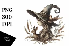 Vintage Witch Watercolor Clipart PNG Product Image 3