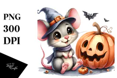Funny Watercolor Halloween Mouse PNG Product Image 1