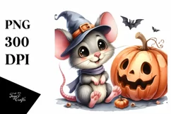 Funny Watercolor Halloween Mouse PNG Product Image 1