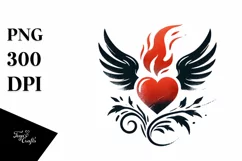 Colorful Heart with Wings and Fire, PNG Product Image 1