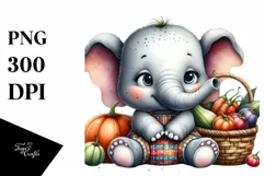 Colorful Quirky Baby Elephant Holding Basket | Clipart Product Image 1