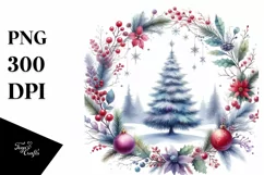 Vibrant Watercolor Christmass Winter Tree PNG Product Image 1