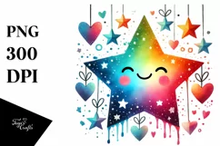 colorful Star with Hearts, PNG Product Image 1