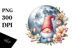 Gnome with Freesia Floral Frame PNG Product Image 1