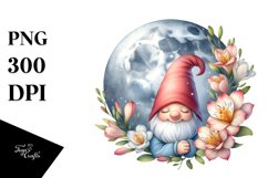 Gnome with Freesia Floral Frame PNG Product Image 1