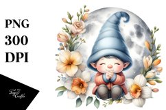 Gnome with Freesia Floral Frame PNG Product Image 1