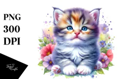 Vibrant Watercolor Baby Kitten | Sublimation Clipart Product Image 1