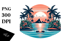 Vintage Tropical Flower Sun Clipart PNG Product Image 1