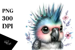Cute Baby Parrot with Punk Look PNG Product Image 1