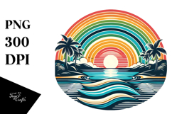 Retro Tropical Rainbow Sunset PNG Product Image 1