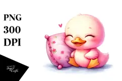 Happy Baby Duck on a Pillow, PNG Product Image 1