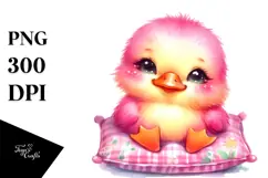 Happy Baby Duck on a Pillow, PNG Product Image 1