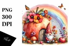 Autumn Gnome House Fruit Rainbow Scene | Clipart Product Image 1