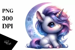 Baby Unicorn with Cool Haircut on Moon Product Image 1