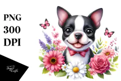 Happy Cute Boston Terrier Dog, Watercolor Design Product Image 1