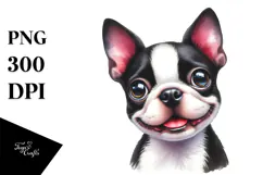 Happy Cute Boston Terrier Dog, Watercolor Art Product Image 1