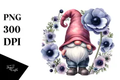 Cute Gnome with Anemone Floral Frame, Watercolor Design Product Image 1