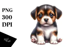 Digital Watercolor Baby Puppy PNG Product Image 1