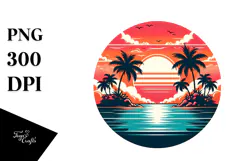Retro Tropical Island Sunset PNG Product Image 1