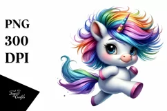 Funny Baby Unicorn Running PNG Product Image 1