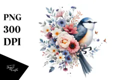 Colorful Bird with Spring Flowers PNG Product Image 1