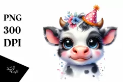 Colorful Baby Cow, Smiling with Party Hat | Sublimation | Product Image 1