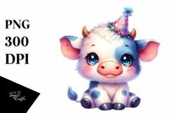 Colorful Baby Cow, Smiling with Party Hat | Sublimation | Product Image 1
