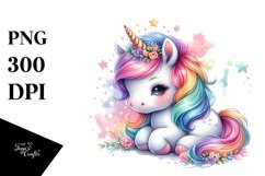 Colorful Watercolor Baby Unicorn | Clipart Product Image 3