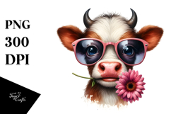 Funny Baby Cow with Sunglasses PNG Product Image 1