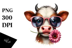 Funny Baby Cow with Sunglasses PNG Product Image 1