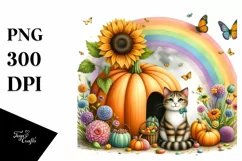 Cat House Pumpkin Sunflower Rainbow | Clipart Product Image 3