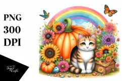 Cat House Pumpkin Sunflower Rainbow | Clipart Product Image 1