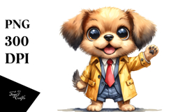 Watercolor Dog with Tie and Raincoat Standing | Clipart Product Image 1
