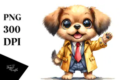 Watercolor Dog with Tie and Raincoat Standing | Clipart Product Image 1