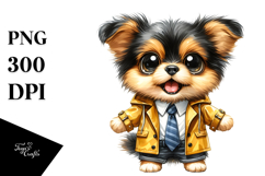 Watercolor Dog with Tie and Raincoat Standing | Clipart Product Image 1