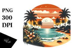Retro Tropical Beach Sunset Clipart Product Image 1