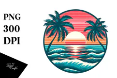 Retro Tropical Beach Sunset, PNG Product Image 1