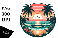 Retro Tropical Beach Sunset, PNG Product Image 1