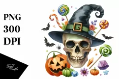 Funny Watercolor Halloween Skull | Clipart Product Image 3