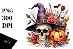 Funny Watercolor Halloween Skull | Clipart Product Image 3