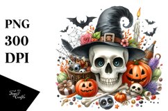 Funny Watercolor Halloween Skull | Clipart Product Image 3