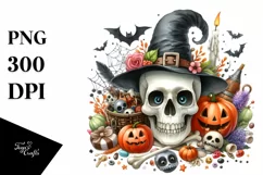 Funny Watercolor Halloween Skull | Clipart Product Image 3